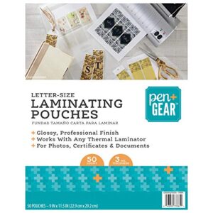 pen+gear 50-ct thermal laminating pouches letter size 9" x 11.5" | 3 mil glossy professional finish