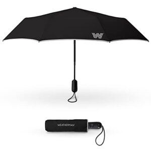 weatherman travel umbrella - windproof compact umbrella - strong and resists up to 45 mph winds and heavy rain - great mini umbrella for backpack (black)