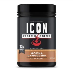 icon meals protein coffee, premium whey protein, 150mg of caffeine, nootropic blend, gluten-free & non-gmo, energy and focus, keto friendly, low carb, high protein (mocha cappuccino)