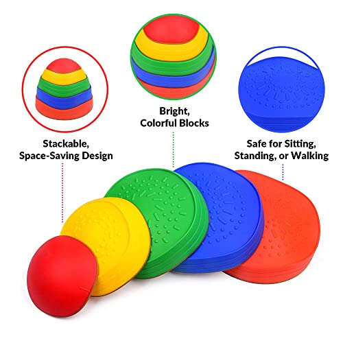 Special Supplies Stepping Stones for Kids, 5 Balance Indoor and Outdoor Blocks Promote Coordination, Balance, Strength, Child Safe Rubber, Non-Slip Edging, Stackable (Primary)