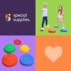 Special Supplies Stepping Stones for Kids, 5 Balance Indoor and Outdoor Blocks Promote Coordination, Balance, Strength, Child Safe Rubber, Non-Slip Edging, Stackable (Primary)