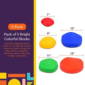 Special Supplies Stepping Stones for Kids, 5 Balance Indoor and Outdoor Blocks Promote Coordination, Balance, Strength, Child Safe Rubber, Non-Slip Edging, Stackable (Primary)