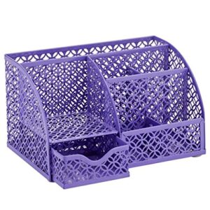 Annova Mesh Desk Organizer Office with 7 Compartments + Drawer/Desk Tidy Candy/Pen Holder/Multifunctional Organizer - Purple