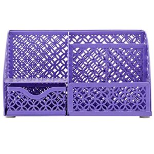 Annova Mesh Desk Organizer Office with 7 Compartments + Drawer/Desk Tidy Candy/Pen Holder/Multifunctional Organizer - Purple