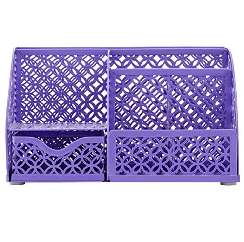 Annova Mesh Desk Organizer Office with 7 Compartments + Drawer/Desk Tidy Candy/Pen Holder/Multifunctional Organizer - Purple