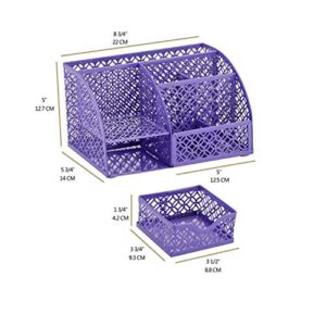 Annova Mesh Desk Organizer Office with 7 Compartments + Drawer/Desk Tidy Candy/Pen Holder/Multifunctional Organizer - Purple