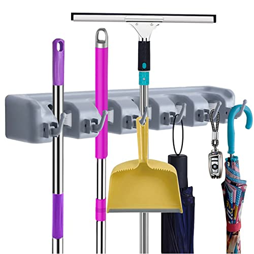 KK5 Broom Holder Rack & Garden Tool Organizer Rake or Mop Handles, Wall Mounted Commercial Organizer Saving Space Storage Rack for Kitchen Garden and Garage