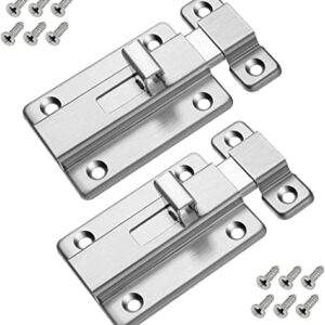 Door Bolts, 2 Pieces Stainless Steel Latch Sliding Door Lock, Surface Mounted Slide Bolt for All Types of Internal Doors