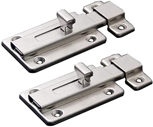 Door Bolts, 2 Pieces Stainless Steel Latch Sliding Door Lock, Surface Mounted Slide Bolt for All Types of Internal Doors