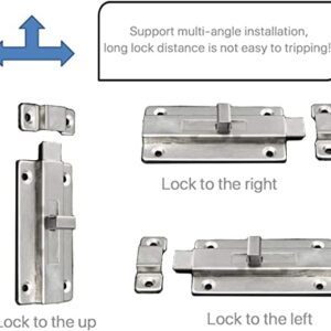 Door Bolts, 2 Pieces Stainless Steel Latch Sliding Door Lock, Surface Mounted Slide Bolt for All Types of Internal Doors