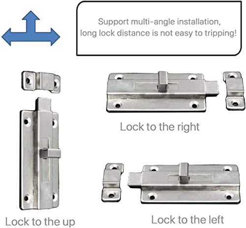 Door Bolts, 2 Pieces Stainless Steel Latch Sliding Door Lock, Surface Mounted Slide Bolt for All Types of Internal Doors