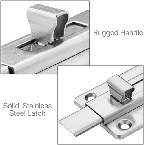 Door Bolts, 2 Pieces Stainless Steel Latch Sliding Door Lock, Surface Mounted Slide Bolt for All Types of Internal Doors