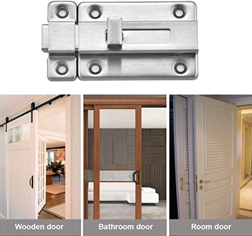 Door Bolts, 2 Pieces Stainless Steel Latch Sliding Door Lock, Surface Mounted Slide Bolt for All Types of Internal Doors