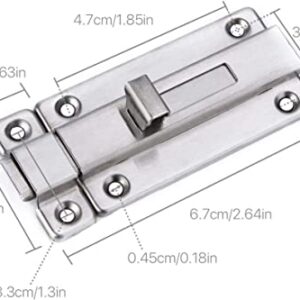 Door Bolts, 2 Pieces Stainless Steel Latch Sliding Door Lock, Surface Mounted Slide Bolt for All Types of Internal Doors