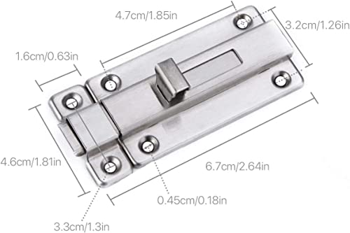 Door Bolts, 2 Pieces Stainless Steel Latch Sliding Door Lock, Surface Mounted Slide Bolt for All Types of Internal Doors