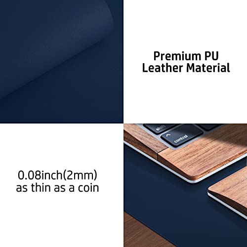 Leather Desk Pad Protector,Mouse Pad,Office Desk Mat,Non-Slip PU Leather Desk Blotter,Laptop Desk Pad,Waterproof Desk Writing Pad for Office and Home(Dark Blue,31.5" x 15.7")