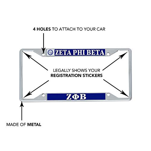 Zeta Phi Beta Sorority Crest Seal Metal License Plate Frame for Front or Back of Car Officially Licensed (Crest LP Frame)