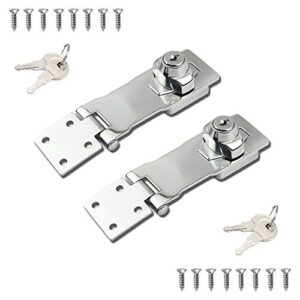 2 Packs Keyed Hasp Locks Twist Knob Keyed Locking Hasp for Small Doors, Cabinets and More,Stainless Steel Steel, Hasp Lock Catch Latch Safety Lock Door Lock with Keys (4inch, Silver)