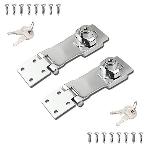 2 Packs Keyed Hasp Locks Twist Knob Keyed Locking Hasp for Small Doors, Cabinets and More,Stainless Steel Steel, Hasp Lock Catch Latch Safety Lock Door Lock with Keys (4inch, Silver)