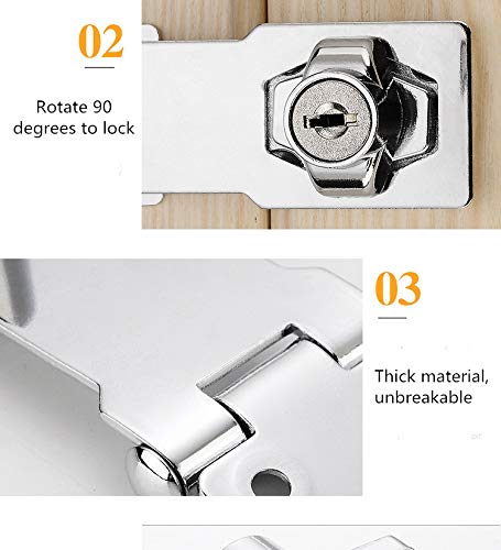 2 Packs Keyed Hasp Locks Twist Knob Keyed Locking Hasp for Small Doors, Cabinets and More,Stainless Steel Steel, Hasp Lock Catch Latch Safety Lock Door Lock with Keys (4inch, Silver)