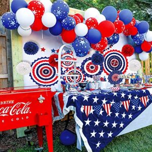 Ivenf Bunny Chorus 4th of July Decorations Set 62pcs: Red White Blue Independence Day Patriotic Decor, Large Paper Fans, Pom Poms, USA Flag Pennant Banner, Balloons, Star Streamer for Memorial Day