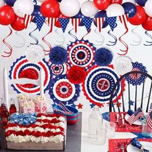 Ivenf Bunny Chorus 4th of July Decorations Set 62pcs: Red White Blue Independence Day Patriotic Decor, Large Paper Fans, Pom Poms, USA Flag Pennant Banner, Balloons, Star Streamer for Memorial Day