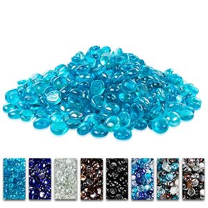 grisun 10 pound caribbean blue fire glass beads for fire pit - 1/2 inch reflective round glass, decorative for natural or propane fireplace, fire table, fish tank, vase fillers and landscaping