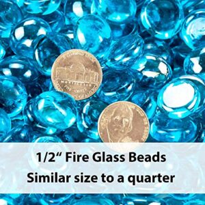 GRISUN 10 Pound Caribbean Blue Fire Glass Beads for Fire Pit - 1/2 inch Reflective Round Glass, Decorative for Natural or Propane Fireplace, Fire Table, Fish Tank, Vase Fillers and Landscaping