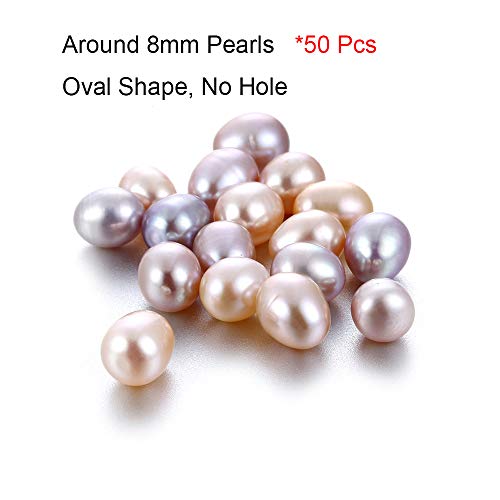 50Pcs Freshwater Cultured Pearl, Natural Oval Oyster Pearls Beads, Necklace Bracelet Earring Jewelry Making Supplies, Fun Gift for Women, Pearl Party, No Hole (Around 8mm)