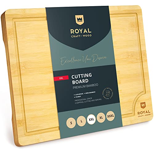 Bamboo Cutting Boards for Kitchen - Kitchen Chopping Board for Meat (Butcher Block) Cheese and Vegetables | Wooden Cutting Board Heavy Duty Serving Tray with Handles (XXL, 20 x 14")