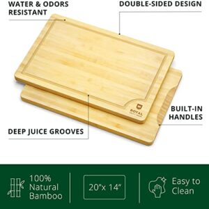 Bamboo Cutting Boards for Kitchen - Kitchen Chopping Board for Meat (Butcher Block) Cheese and Vegetables | Wooden Cutting Board Heavy Duty Serving Tray with Handles (XXL, 20 x 14")