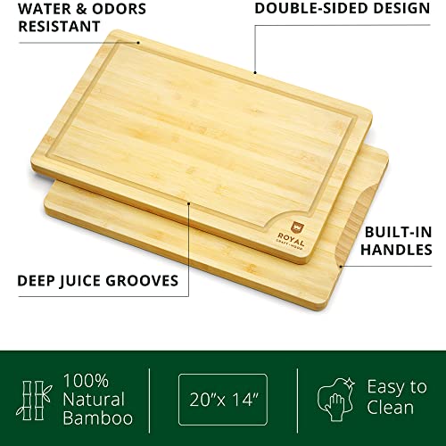 Bamboo Cutting Boards for Kitchen - Kitchen Chopping Board for Meat (Butcher Block) Cheese and Vegetables | Wooden Cutting Board Heavy Duty Serving Tray with Handles (XXL, 20 x 14")