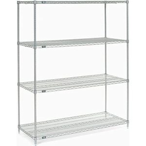 nexel 18" x 42" x 54", 4 tier, poly-z-brite adjustable wire shelving unit, nexguard anti-microbial agent, nsf listed commercial storage rack, silver, leveling feet