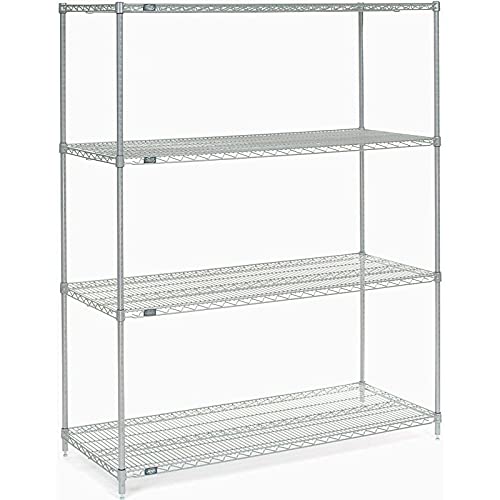 Nexel 18" x 42" x 54", 4 Tier, Poly-Z-Brite Adjustable Wire Shelving Unit, NEXGuard Anti-Microbial Agent, NSF Listed Commercial Storage Rack, Silver, Leveling feet