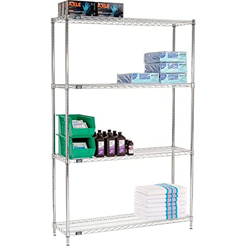 Nexel 12" x 48" x 86", 4 Tier Adjustable Wire Shelving Unit, NSF Listed Commercial Storage Rack, Chrome Finish, leveling feet