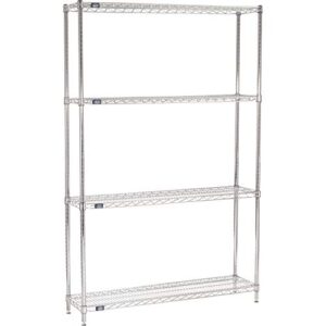 Nexel 12" x 48" x 86", 4 Tier Adjustable Wire Shelving Unit, NSF Listed Commercial Storage Rack, Chrome Finish, leveling feet