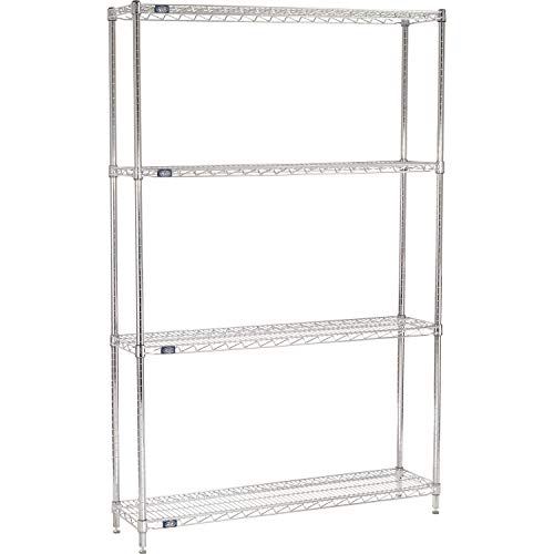 Nexel 12" x 48" x 86", 4 Tier Adjustable Wire Shelving Unit, NSF Listed Commercial Storage Rack, Chrome Finish, leveling feet