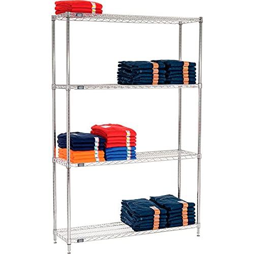 Nexel 12" x 48" x 86", 4 Tier Adjustable Wire Shelving Unit, NSF Listed Commercial Storage Rack, Chrome Finish, leveling feet