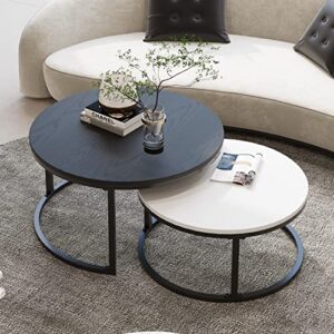 wiberwi round coffee table, nesting tables set of 2, large : Ø 34.0", small : Ø 26.0", modern design furniture side end table for living room, metal frame sofa table cocktail table, black & white