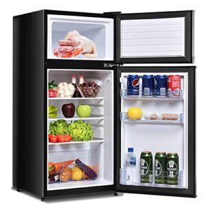 safeplus compact refrigerator, 3.4 cu ft. unit cold-rolled sheet mini refrigerator with freezer, dorm fridge with adjustable removable shelves,black