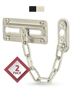 jack n’ drill chain door guard with lock - 2 pack chain lock door guard, sturdy & rust-resistant steel chain locks for inside door and extra front door lock, 100% child safe (silver satin nickel)