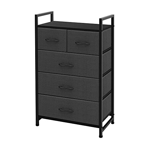 AZL1 Life Concept Storage Dresser Furniture Unit - Large Standing Organizer Chest for Bedroom, Office, Living Room, and Closet - 5 Drawers Removable Fabric Bins - Dark Grey