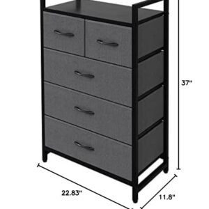 AZL1 Life Concept Storage Dresser Furniture Unit - Large Standing Organizer Chest for Bedroom, Office, Living Room, and Closet - 5 Drawers Removable Fabric Bins - Dark Grey