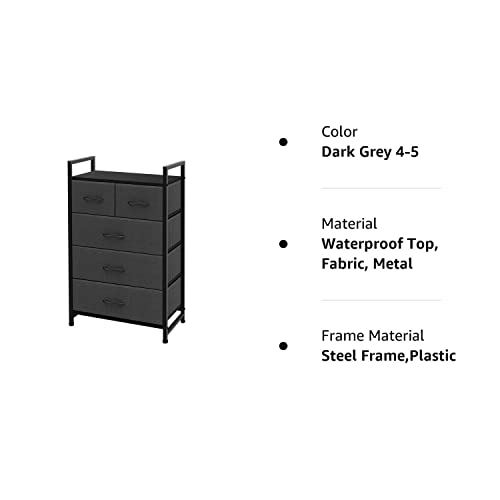 AZL1 Life Concept Storage Dresser Furniture Unit - Large Standing Organizer Chest for Bedroom, Office, Living Room, and Closet - 5 Drawers Removable Fabric Bins - Dark Grey