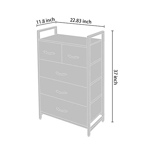 AZL1 Life Concept Storage Dresser Furniture Unit - Large Standing Organizer Chest for Bedroom, Office, Living Room, and Closet - 5 Drawers Removable Fabric Bins - Dark Grey