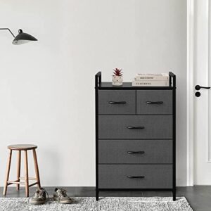 AZL1 Life Concept Storage Dresser Furniture Unit - Large Standing Organizer Chest for Bedroom, Office, Living Room, and Closet - 5 Drawers Removable Fabric Bins - Dark Grey