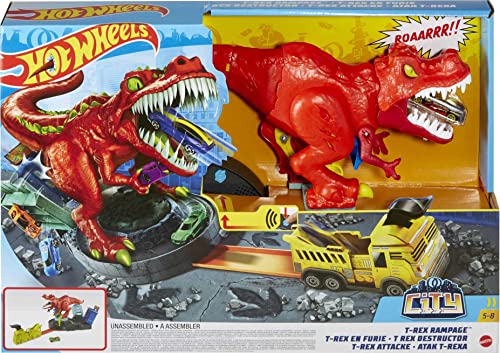 Hot Wheels T-Rex Rampage Track Set, Works City Sets, Toys for Boys Ages 5 to 10