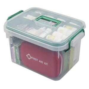 rinboat family plastic storage bin with lid, medicine box lockable compartment container, 1 pack