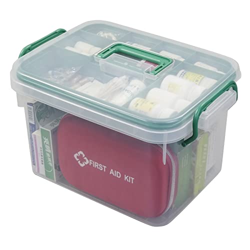 Rinboat Family Plastic Storage Bin with Lid, Medicine Box Lockable Compartment Container, 1 Pack