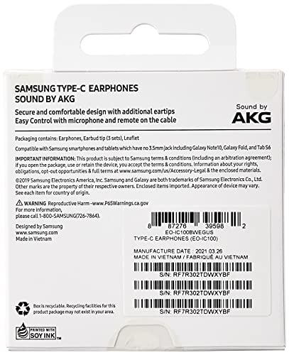 Samsung AKG Stereo Earbud USB-C Headset with In-Line Mic - White (Renewed)